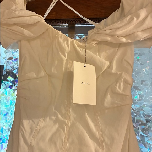 A.L.C Nora white off shoulder linen blend sheath midi dress size 0 - Picture 9 of 9